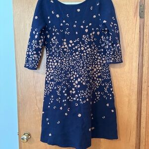 Maeve by Anthropologie Navy and Tan Patterned Dress